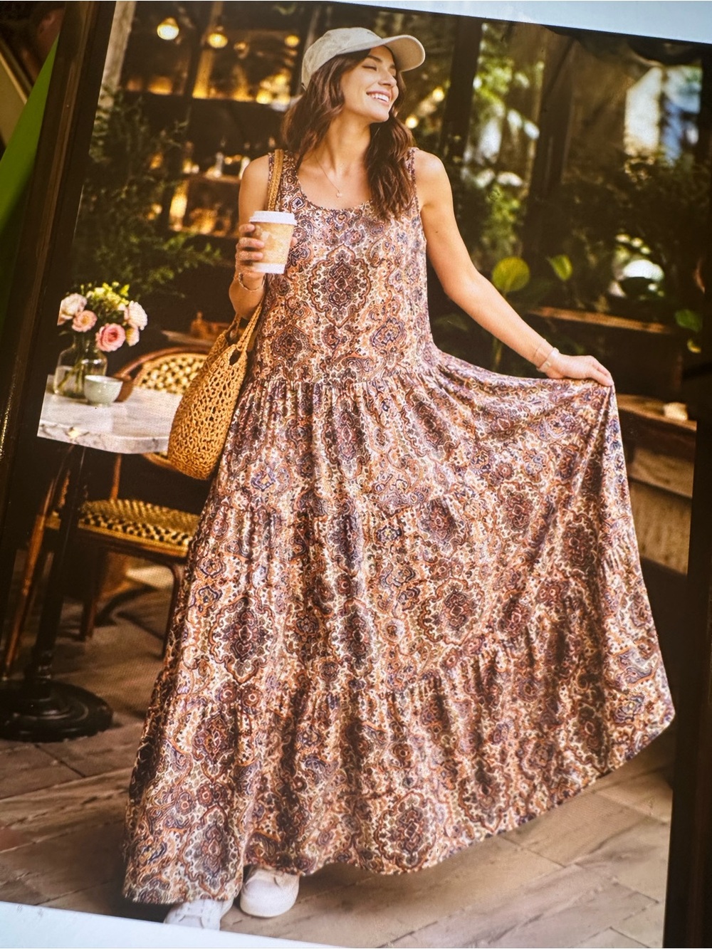 Emily Daniel boho Sleeveless Paisley Tiered Maxi Dress in Multi Brown